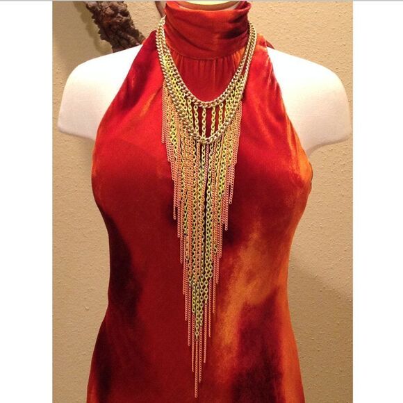 Rimini by Shaw Velvet Orange Midi Cocktail Dress - Picture 2 of 7